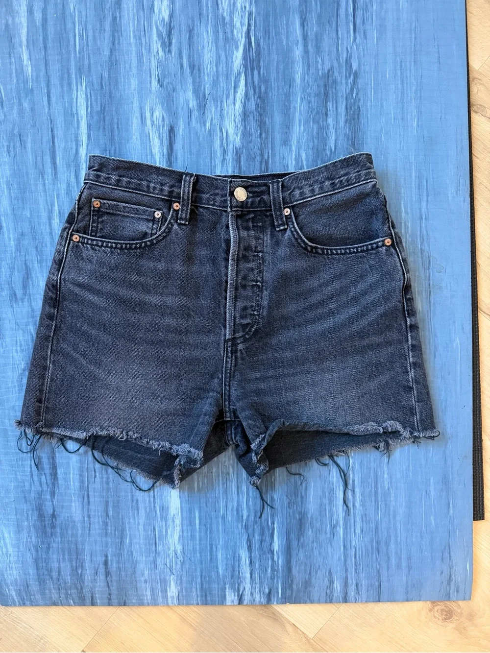Denim Forum by Aritzia Black Wash Distressed Cutoff Shorts